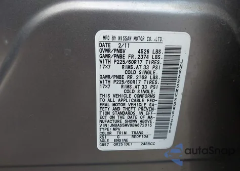 2011 Nissan Rogue Sv z USA, uszkodzony, nr VIN JN8AS5MV8BW672815